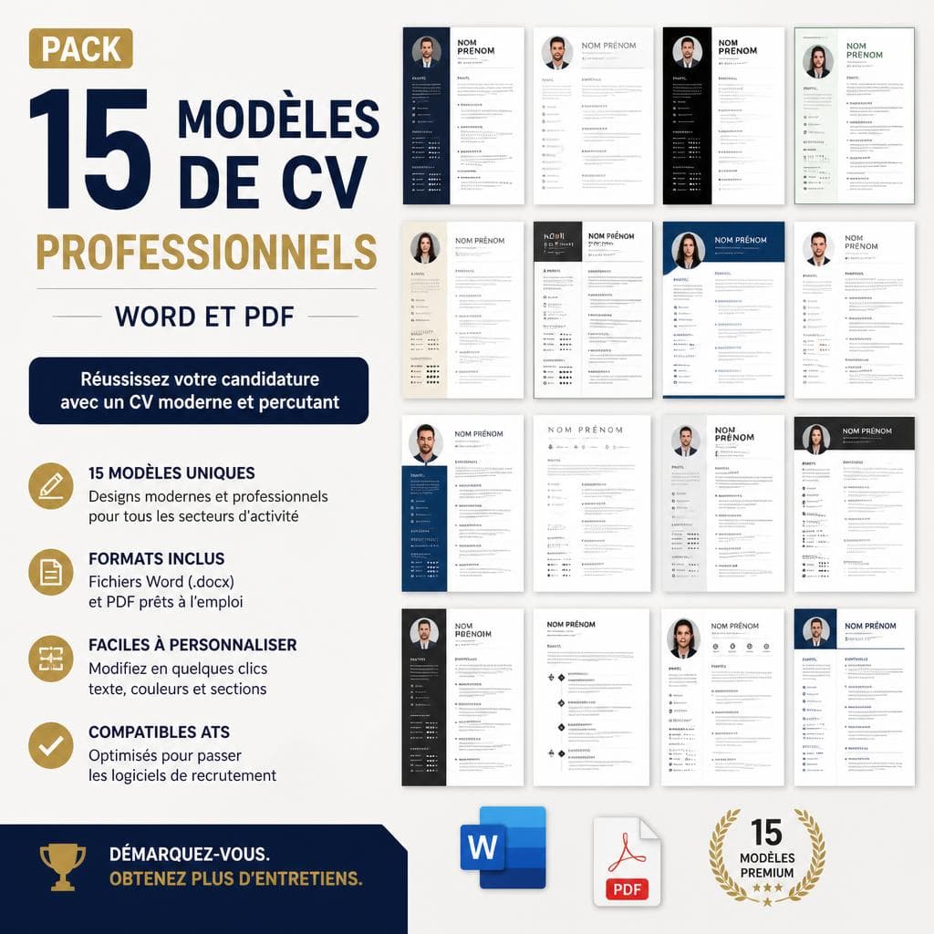 Pack 15 modèles de CV professionnels - Word et PDF